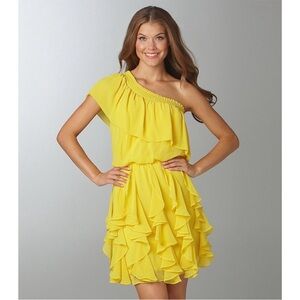 Jessica Simpson Yellow One-Shoulder Ruffle Dress Asymmetrical small